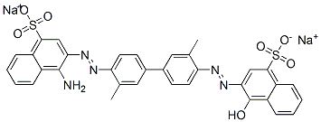 4-アミノ-3-[[4'-[(1-ヒドロキシ-4-スルホ-2-ナフチル)アゾ]-3,3'-ジメチル-1,1'-ビフェニル-4-イル]アゾ]-1-ナフタレンスルホン酸二ナトリウム 化学構造式