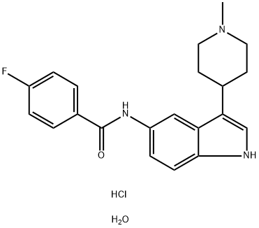 BenzaMide, 4-fluoro-N-[3-(1-Methyl-4-piperidinyl)-1H-indol-5-yl]-, Monohydrochloride, dihydrate 结构式