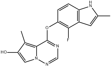 4-(4-氟-2-甲基-1H-吲哚-5-氧基)-5-甲基吡咯并[2,1-F][1,2,4]三嗪-6-醇, 649735-41-1, 结构式
