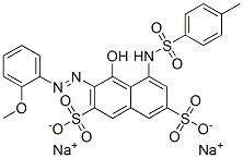 4-ヒドロキシ-3-[(2-メトキシフェニル)アゾ]-5-[[(4-メチルフェニル)スルホニル]アミノ]-2,7-ナフタレンジスルホン酸二ナトリウム 化学構造式