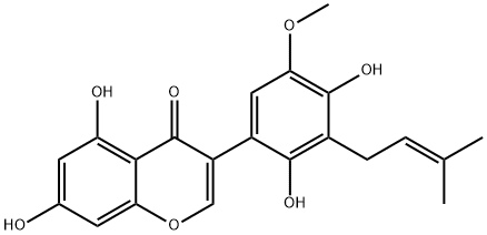 2',4',5,7-Tetrahydroxy-5'-methoxy-3'-(3-methyl-2-butenyl)isoflavone,6506-96-3,结构式