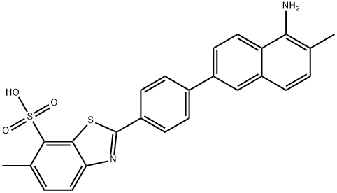 2-[4-(5-amino-6-methyl-2-naphthyl)phenyl]-6-methylbenzothiazole-7-sulphonic acid Struktur