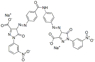 1H-Pyrazole-3-carboxylic acid, 4-((4-((4-((3-carboxy-4,5-dihydro-1-(3- nitrophenyl)-5-oxo-1H-pyrazol-4-yl)azo)benzoyl)amino)phenyl)azo)-4,5-d ihydro-1-(3-nitrophenyl)-5-oxo-, disodium salt Structure