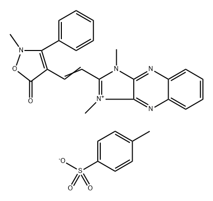2-[2-(2,5-dihydro-2-methyl-5-oxo-3-phenylisoxazol-4-yl)vinyl]-1,3-dimethyl-1H-imidazo[4,5-b]quinoxalinium toluene-p-sulphonate Structure