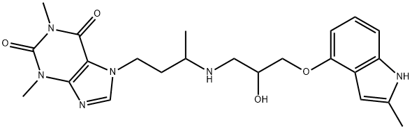 7-[3-[[2-ヒドロキシ-3-[(2-メチル-1H-インドール-4-イル)オキシ]プロピル]アミノ]ブチル]-3,7-ジヒドロ-1,3-ジメチル-1H-プリン-2,6-ジオン 化学構造式