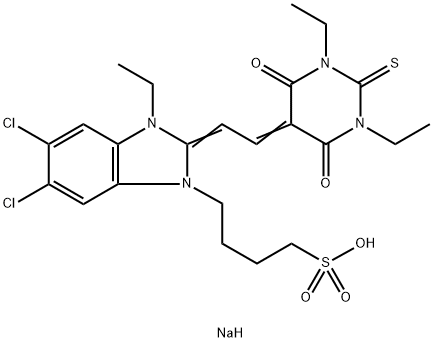 sodium 5,6-dichloro-2-[(1,3-diethyltetrahydro-4,6-dioxo-2-thioxo-(2H)-pyrimidin-5-ylidene)ethylidene]-3-ethyl-2,3-dihydro-1H-benzimidazole-1-butanesulphonate|