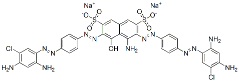 4-Amino-3,6-bis[[4-[(2,4-diamino-5-chlorophenyl)azo]phenyl]azo]-5-hydroxynaphthalene-2,7-disulfonic acid disodium salt Structure