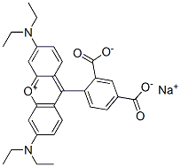 hydrogen 9-(2,4-dicarboxylatophenyl)-3,6-bis(diethylamino)xanthylium, sodium salt Structure