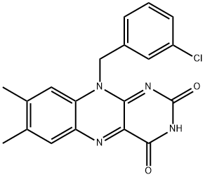 Benzo(g)pteridine-2,4(3H,10H)-dione, 10-((3-chlorophenyl)methyl)-7,8-d imethyl- Structure