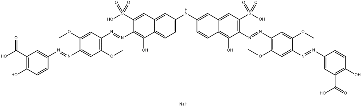 3,3'-[イミノビス[1-ヒドロキシ-3-(ソジオスルホ)-6,2-ナフタレンジイルアゾ(2,5-ジメトキシ-4,1-フェニレン)アゾ]]ビス(6-ヒドロキシ安息香酸ナトリウム) 化学構造式