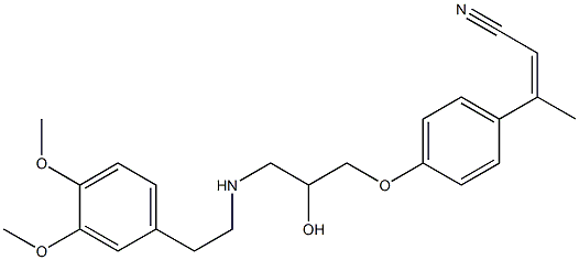 (-)-3-[4-[3-[[2-(3,4-ジメトキシフェニル)エチル]アミノ]-2-ヒドロキシプロポキシ]フェニル]-2-ブテンニトリル 化学構造式