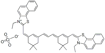 3-エチル-2-[[3-[3-[3-[(3-エチルナフト[2,1-d]チアゾール-2(3H)-イリデン)メチル]-5,5-ジメチル-2-シクロヘキセン-1-イリデン]-1-プロペニル]-5,5-ジメチル-2-シクロヘキセン-1-イリデン]メチル]ナフト[2,1-d]チアゾール-3-イウム・ペルクロラート 化学構造式