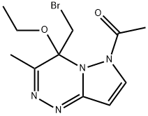 6-アセチル-4-(ブロモメチル)-4-エトキシ-4,6-ジヒドロ-3-メチルピラゾロ[5,1-c][1,2,4]トリアジン 化学構造式