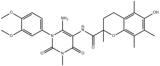 2H-1-Benzopyran-2-carboxamide,  N-[6-amino-1-(3,4-dimethoxyphenyl)-1,2,3,4-tetrahydro-3-methyl-2,4-dioxo-5-pyrimidinyl]-3,4-dihydro-6-hydroxy-|