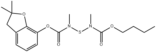 2,3-ジヒドロ-2,2-ジメチル-7-[N-(N-メチル-N-ブトキシカルボニルアミノチオ)-N-メチルカルバモイルオキシ]ベンゾフラン 化学構造式