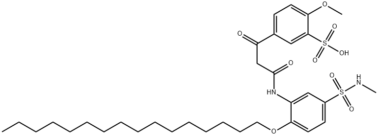 5-[3-[[2-(hexadecyloxy)-5-[(methylamino)sulphonyl]phenyl]amino]-1,3-dioxopropyl]-2-methoxybenzenesulphonic acid 结构式
