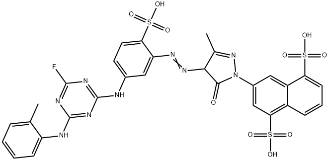 3-[[4-[5-[[4-Fluoro-6-[(2-methylphenyl)amino]-1,3,5-triazin-2-yl]amino]-2-sulfophenylazo]-4,5-dihydro-3-methyl-5-oxo-1H-pyrazol]-1-yl]-1,5-naphthalenedisulfonic acid 结构式