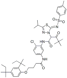 N-[2-chloro-5-[[4-(2,4-di-tert-pentylphenoxy)-1-oxobutyl]amino]phenyl]-alpha-(2,2-dimethyl-1-oxopropyl)-5-isopropyl-2-[(p-tolylsulphonyl)imino]-1,3,4-thiadiazol-3(2H)-acetamide  Struktur