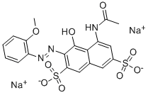 5-(乙酰氨基)-4-羟基-3-[(2-甲氧基苯基)偶氮]-2,7-萘二磺酸二钠盐, 6625-46-3, 结构式