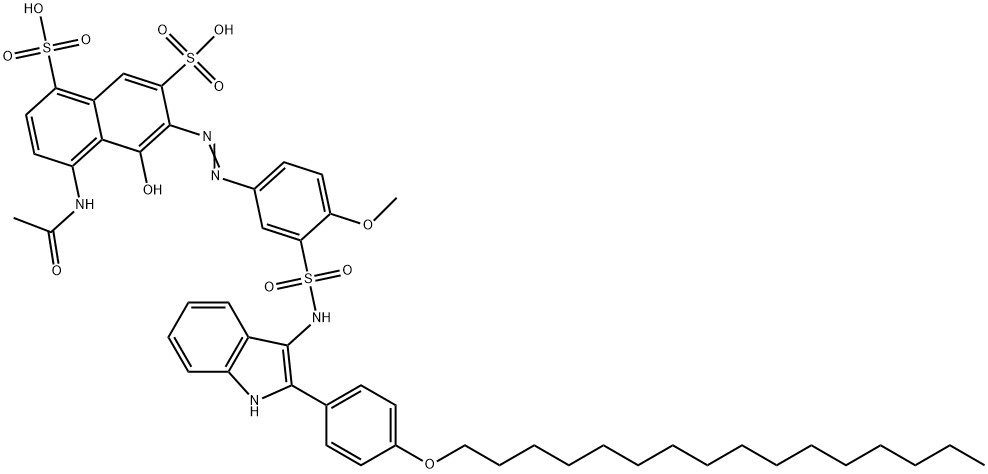 4-(acetylamino)-6-[[3-[[[2-[4-(hexadecyloxy)phenyl]-1H-indol-3-yl]amino]sulphonyl]-4-methoxyphenyl]azo]-5-hydroxynaphthalene-1,7-disulphonic acid Struktur