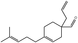 4-(4-メチル-3-ペンテニル)-1-(2-プロペニル)-3-シクロヘキセン-1-カルボアルデヒド 化学構造式