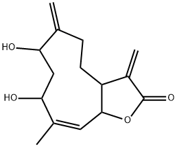 3a,4,5,6,7,8,9,11a-Octahydro-7,9-dihydroxy-10-methyl-3,6-bis(methylene)cyclodeca[b]furan-2(3H)-one Struktur