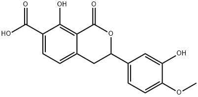 8-Hydroxy-3-(3-hydroxy-4-methoxyphenyl)-3,4-dihydro-1-oxo-1H-2-benzopyran-4-carboxylic acid Struktur