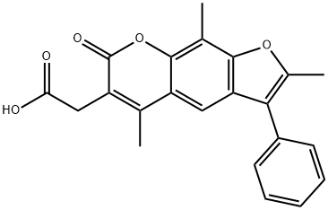 (2,5,9-トリメチル-7-オキソ-3-フェニル-7H-フロ[3,2-G]クロメン-6-イル)酢酸 化学構造式