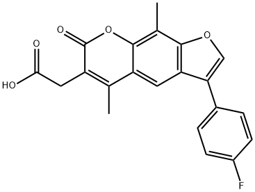 2-[3-(4-氟苯基)-7-氧代-5,9-二甲基-吡喃并[5,6-F]苯并呋喃-6-基]乙酸 结构式