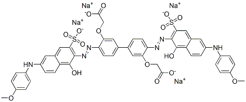 2,2'-[[4,4'-ビス[[1-ヒドロキシ-6-[(4-メトキシフェニル)アミノ]-3-スルホ-2-ナフチル]アゾ]-1,1'-ビフェニル-3,3'-ジイル]ビス(オキシ)]二酢酸四ナトリウム 化学構造式