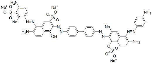 7-Amino-3-[[4'-[[6-amino-5-[(4-aminophenyl)azo]-1-hydroxy-3-sodiosulfo-2-naphthalenyl]azo][1,1'-biphenyl]-4-yl]azo]-8-[(4-amino-2-sodiosulfophenyl)azo]-4-hydroxynaphthalene-2-sulfonic acid sodium salt 结构式
