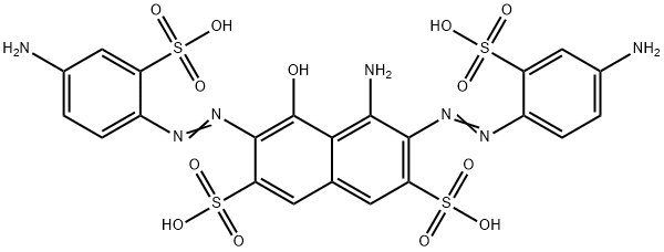 4-amino-3,6-bis[(4-amino-2-sulphophenyl)azo]-5-hydroxynaphthalene-2,7-disulphonic acid 结构式