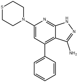 5-phenyl-3-thiomorpholin-4-yl-2,8,9-triazabicyclo[4.3.0]nona-2,4,6,9-t etraen-7-amine Structure