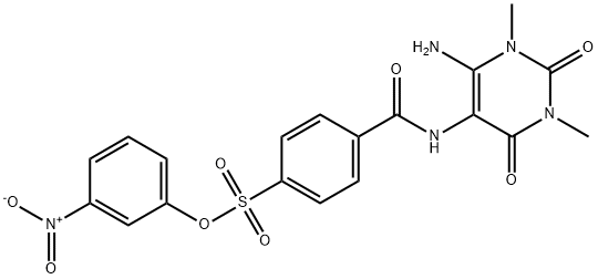 Benzenesulfonic  acid,  4-[[(6-amino-1,2,3,4-tetrahydro-1,3-dimethyl-2,4-dioxo-5-pyrimidinyl)amino]carbonyl]-,  3-nitrophenyl  ester 化学構造式