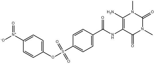 Benzenesulfonic  acid,  4-[[(6-amino-1,2,3,4-tetrahydro-1,3-dimethyl-2,4-dioxo-5-pyrimidinyl)amino]carbonyl]-,  4-nitrophenyl  ester|