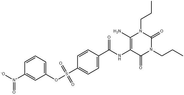 Benzenesulfonic  acid,  4-[[(6-amino-1,2,3,4-tetrahydro-2,4-dioxo-1,3-dipropyl-5-pyrimidinyl)amino]carbonyl]-,  3-nitrophenyl  ester 结构式