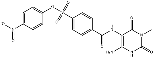 Benzenesulfonic  acid,  4-[[(4-amino-1,2,3,6-tetrahydro-1-methyl-2,6-dioxo-5-pyrimidinyl)amino]carbonyl]-,  4-nitrophenyl  ester 化学構造式