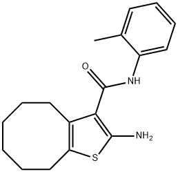 2-氨基-N-(邻甲苯基)-4,5,6,7,8,9-六氢环辛基[B]噻吩-3-甲酰胺, 667436-79-5, 结构式