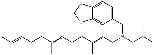 N-(2-メチルプロピル)-N-(3,7,11-トリメチル-2,6,10-ドデカトリエニル)-1,3-ベンゾジオキソール-5-メタンアミン 化学構造式