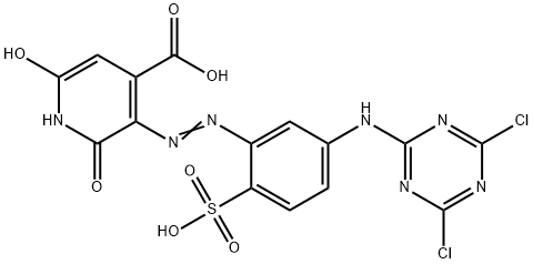 3-[[5-[(4,6-dichloro-1,3,5-triazin-2-yl)amino]-2-sulphophenyl]azo]-1,2-dihydro-6-hydroxy-2-oxoisonicotinic acid Struktur