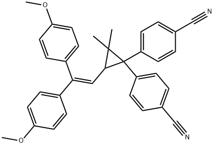 4,4'-[3-[2,2-ビス(4-メトキシフェニル)ビニル]-2,2-ジメチルシクロプロパン-1,1-ジイル]ビスベンゾニトリル 化学構造式