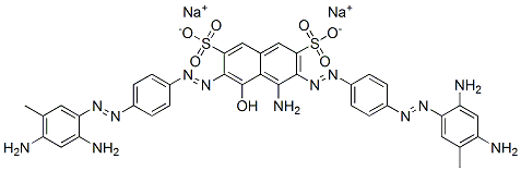 4-Amino-3,6-bis[[4-[(2,4-diamino-5-methylphenyl)azo]phenyl]azo]-5-hydroxynaphthalene-2,7-disulfonic acid disodium salt Structure