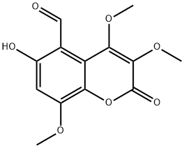 6-Hydroxy-3,4,8-trimethoxy-2-oxo-2H-1-benzopyran-5-carbaldehyde,67492-13-1,结构式