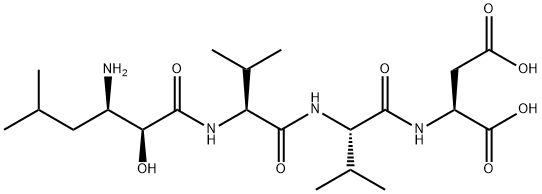 N-[(2S,3R)-3-アミノ-2-ヒドロキシ-5-メチルヘキサノイル]-L-Val-L-Val-L-Asp-OH 化学構造式