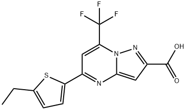 5-(5-乙基噻吩-2-基)-7-(三氟甲基)-吡唑并[1,5-A]嘧啶-2-羧酸, 676624-08-1, 结构式