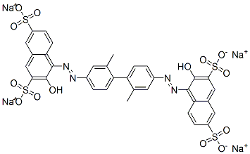 4,4'-[(2,2'-ジメチル-1,1'-ビフェニル-4,4'-ジイル)ビスアゾ]ビス(3-ヒドロキシ-2,7-ナフタレンジスルホン酸ジナトリウム) 化学構造式