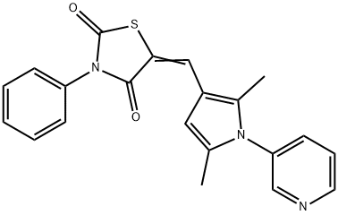 5-[[2,5-ジメチル-1-(3-ピリジニル)-1H-ピロール-3-イル]メチレン]-3-フェニル-2,4-チアゾリジンジオン 化学構造式