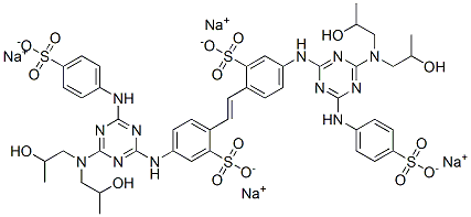tetrasodium 4,4'-bis[[4-[bis(2-hydroxypropyl)amino]-6-[(4-sulphonatophenyl)amino]-1,3,5-triazin-2-yl]amino]-stilbene-2,2'-disulphonate Structure