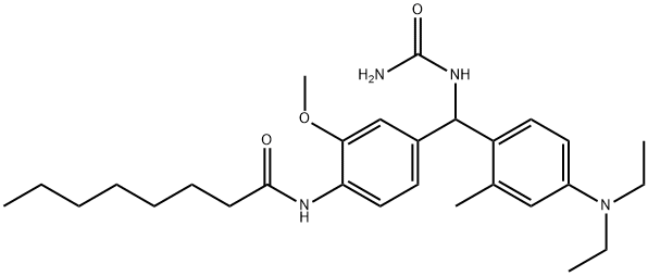 N-[4-[[(アミノカルボニル)アミノ][4-(ジエチルアミノ)-2-メチルフェニル]メチル]-2-メトキシフェニル]オクタンアミド 化学構造式