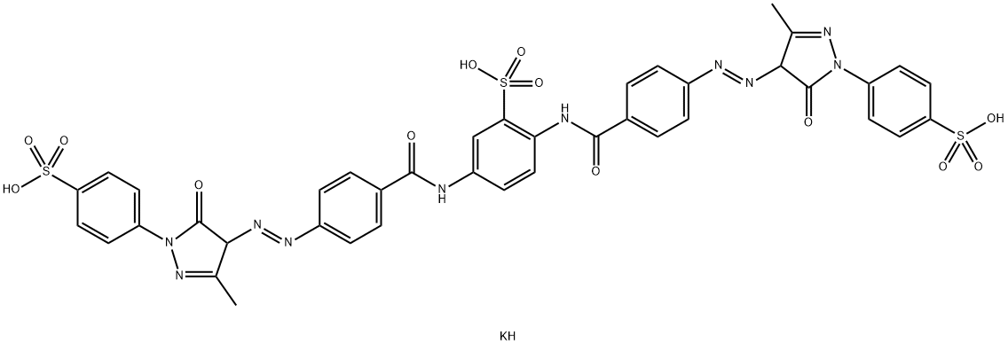 tripotassium 2,5-bis[4-[[4,5-dihydro-3-methyl-5-oxo-1-(4-sulphonatophenyl)-1H-pyrazol-4-yl]azo]benzamido]benzenesulphonate,67875-09-6,结构式